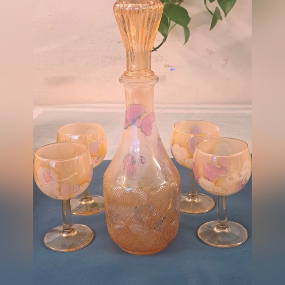 Other - Vintage Elegant Glass Decanter Set with Four Glasses